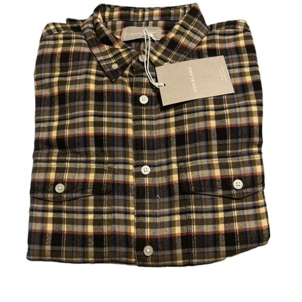 Everlane Mens Cotton Brown Plaid Flannel Shirt Size Medium NWT Grunge‎ Normcore